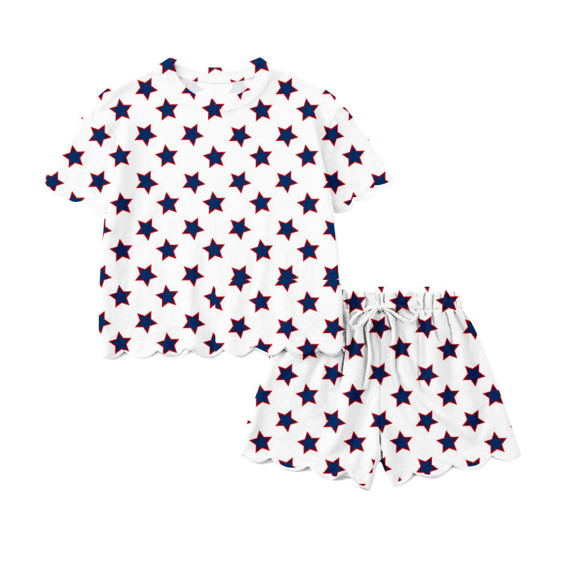 Custom Moq 3 July 4th Star Short Sleeve Shorts Girls Set