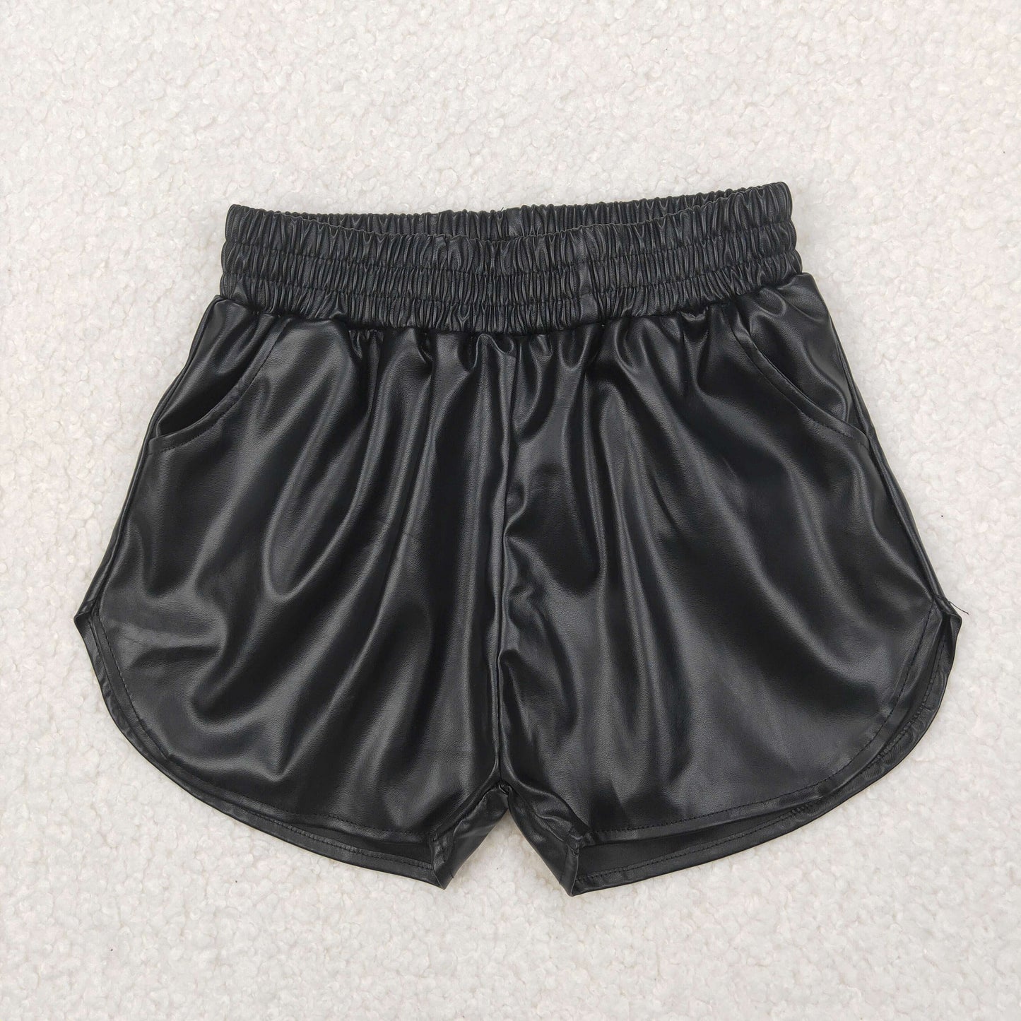 SS0413 Black Leather Girls Shorts