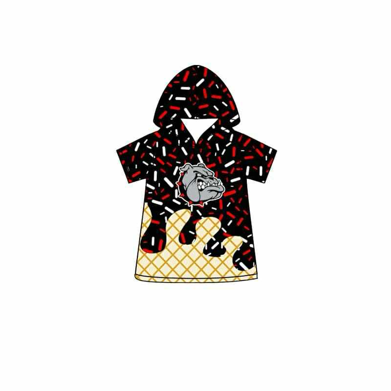 custom moq 3 football team bulldog black ice hoodie short sleeve boys top