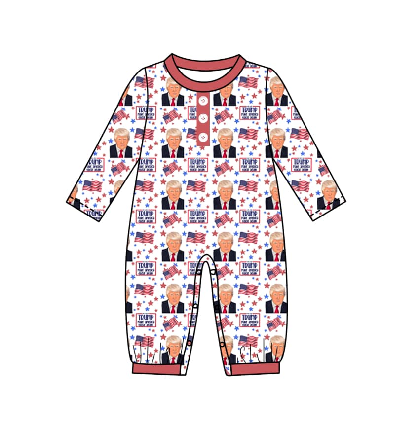 custom Trump flag red long sleeve boys romper