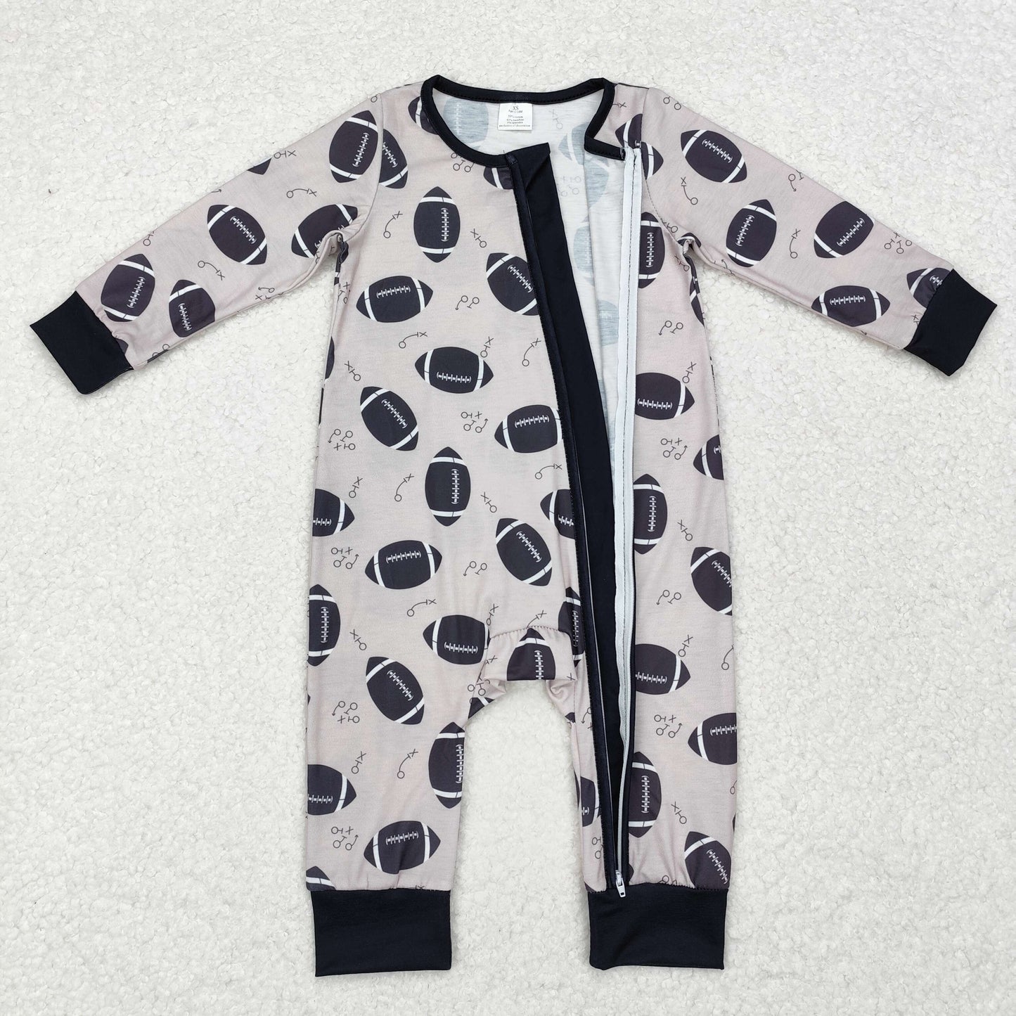 bamboo LR1435 football long sleeve boys zipper romper
