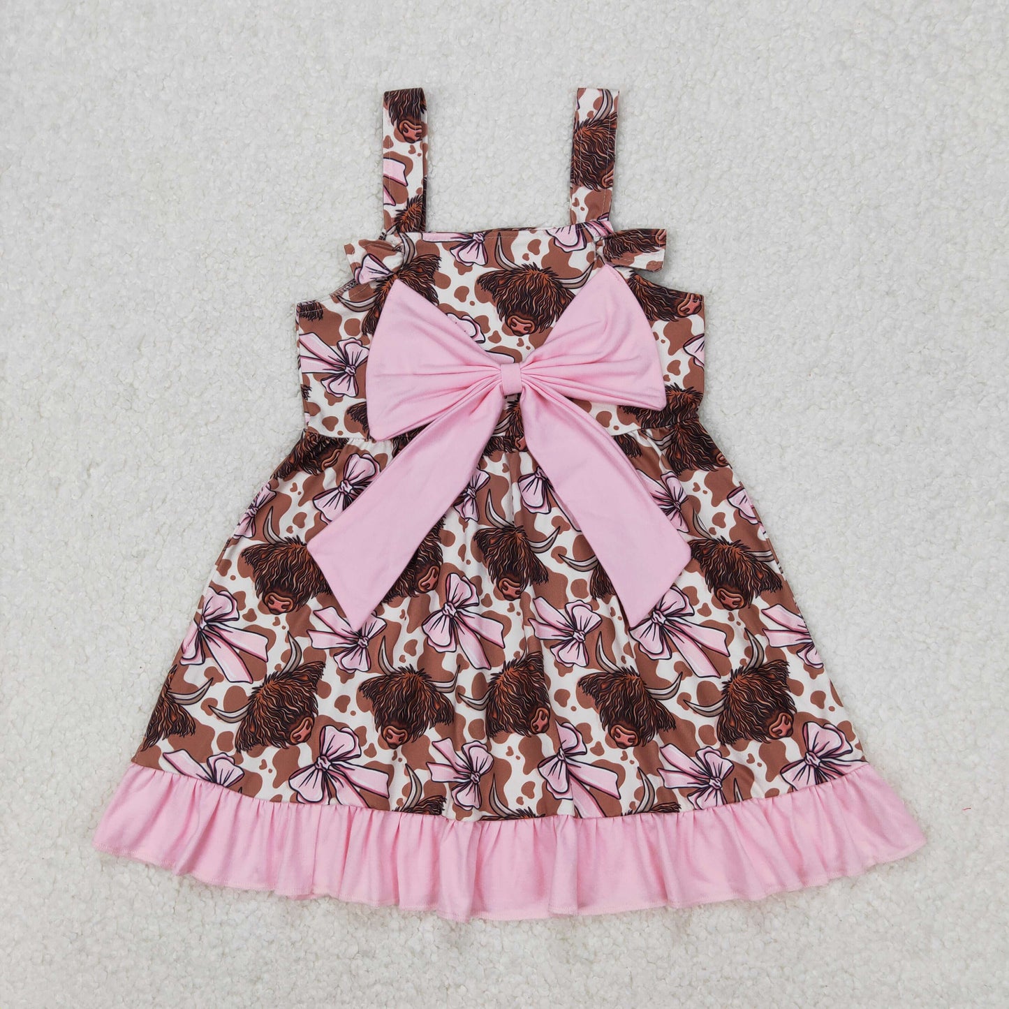 GSD1945 Western highland cow pink bows girls dress