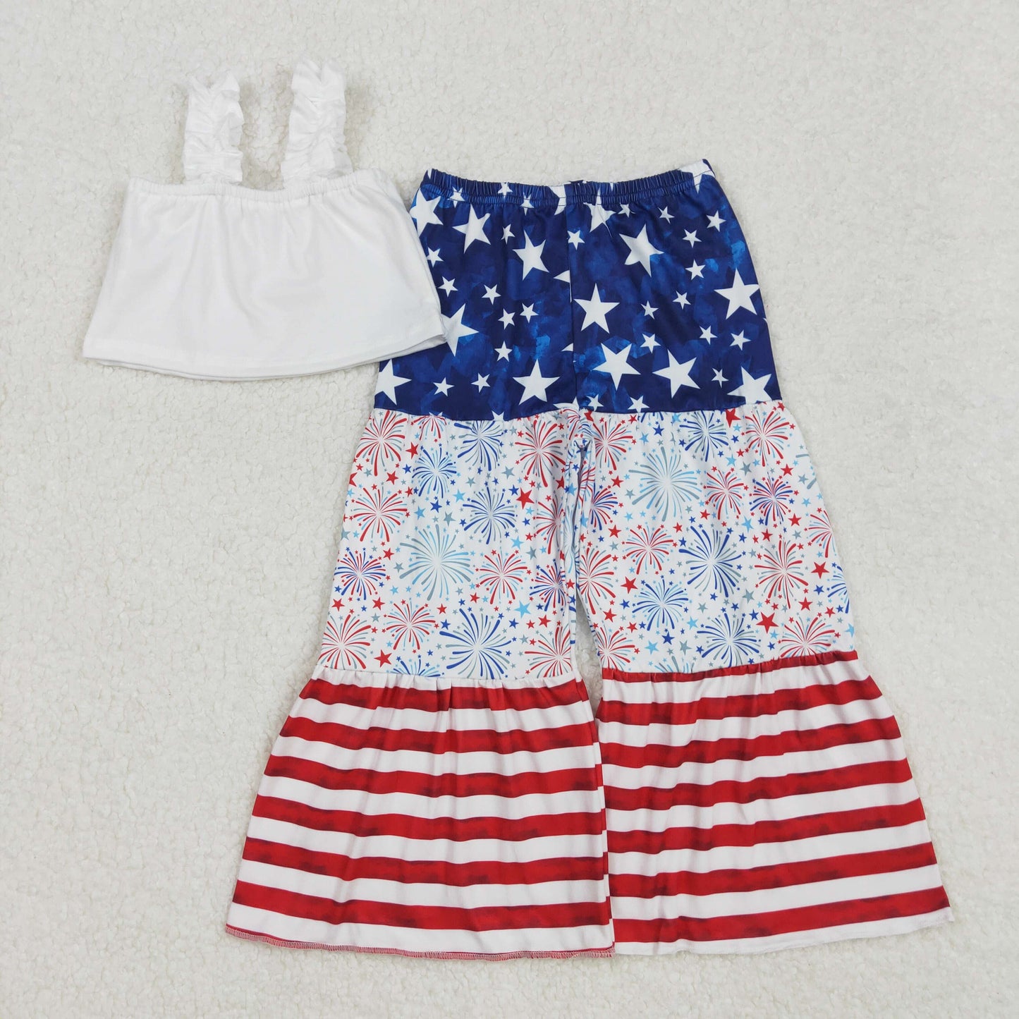 GSPO1959 July 4th camisole red striped star pants girls set