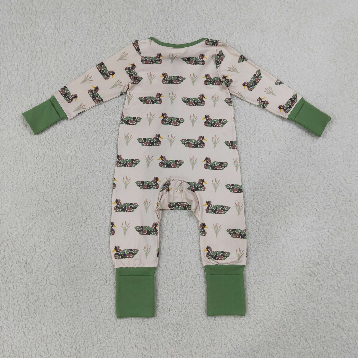 LR3117 Hunting Mallard Duck Camo Zipper Long Sleeve Boys Romper