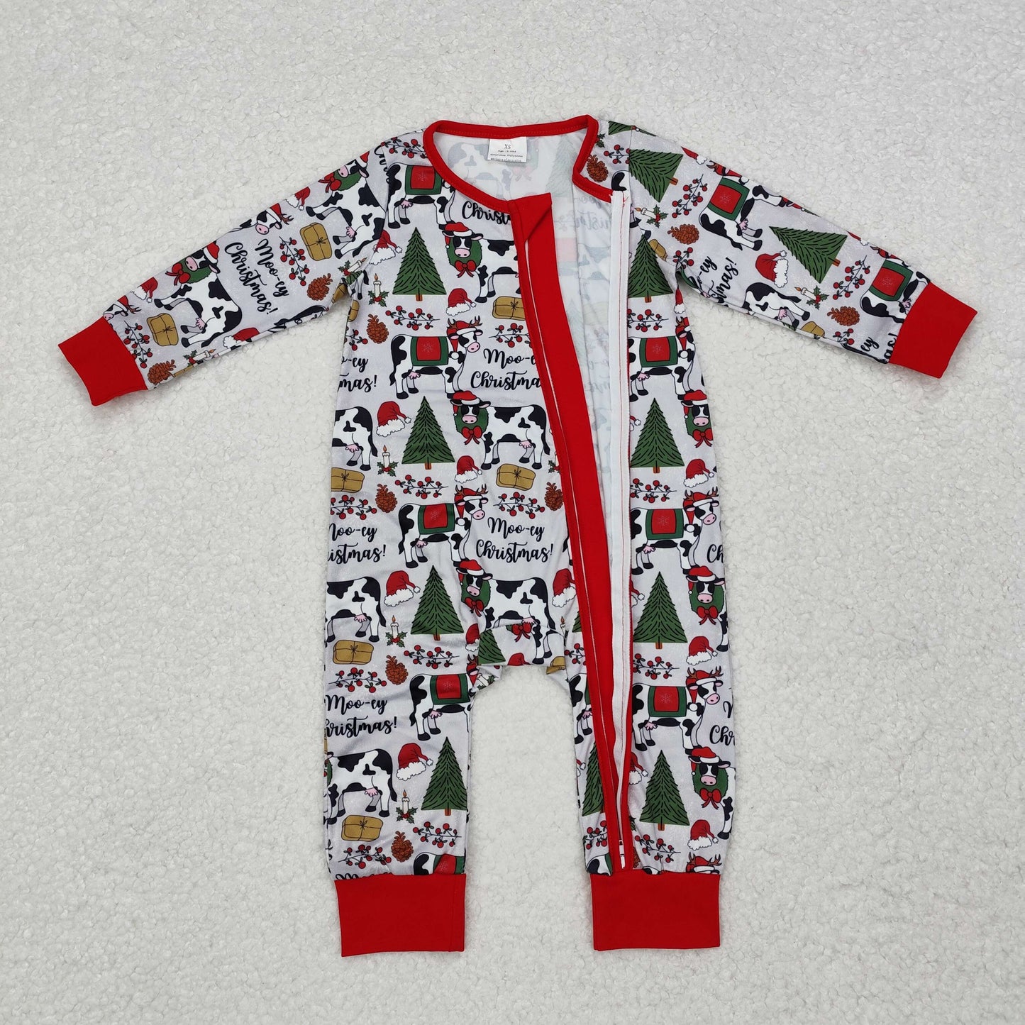 LR1075 Christmas cow hat long sleeve zipper boys romper
