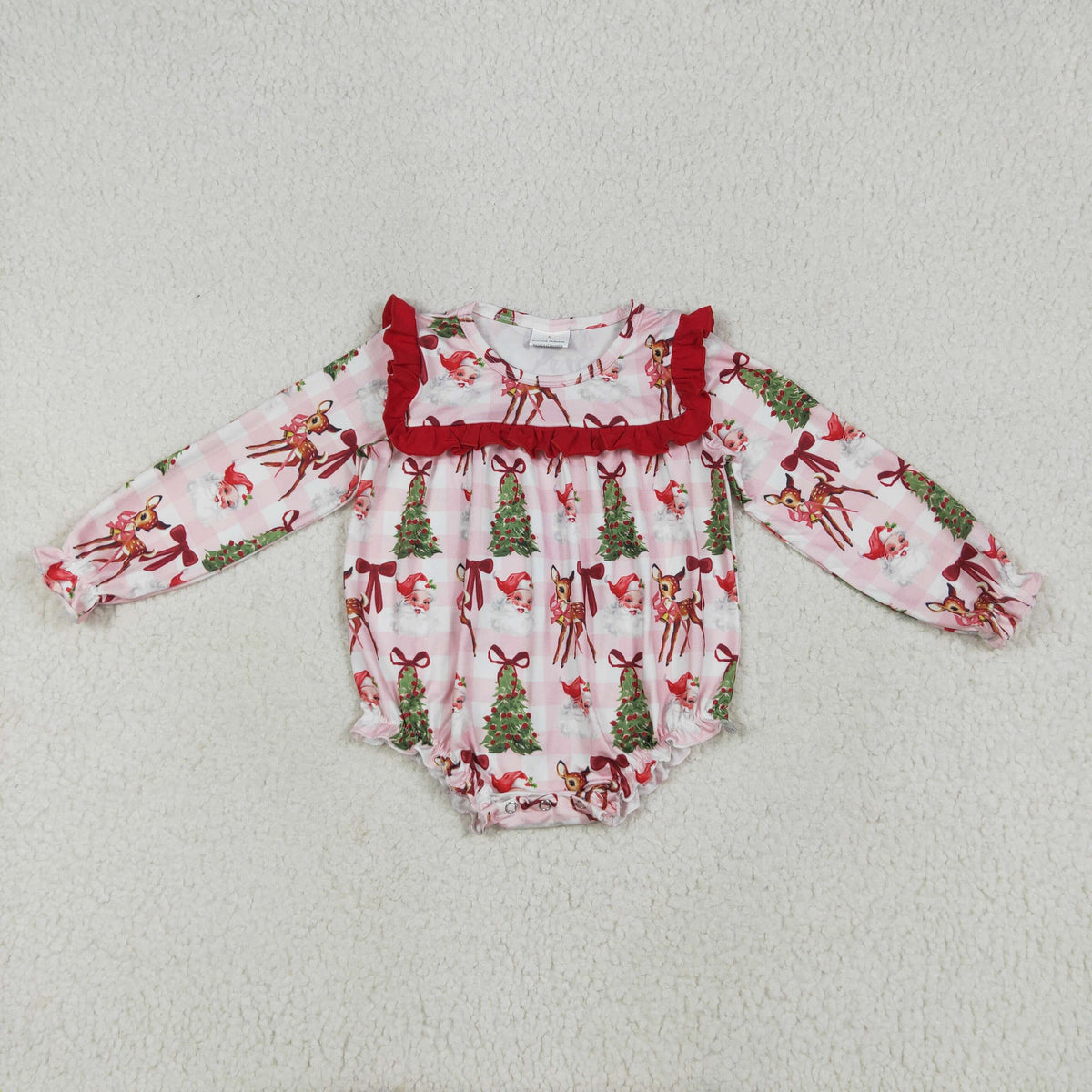 LR2274 Christmas tree Santa bows long sleeve girls romper