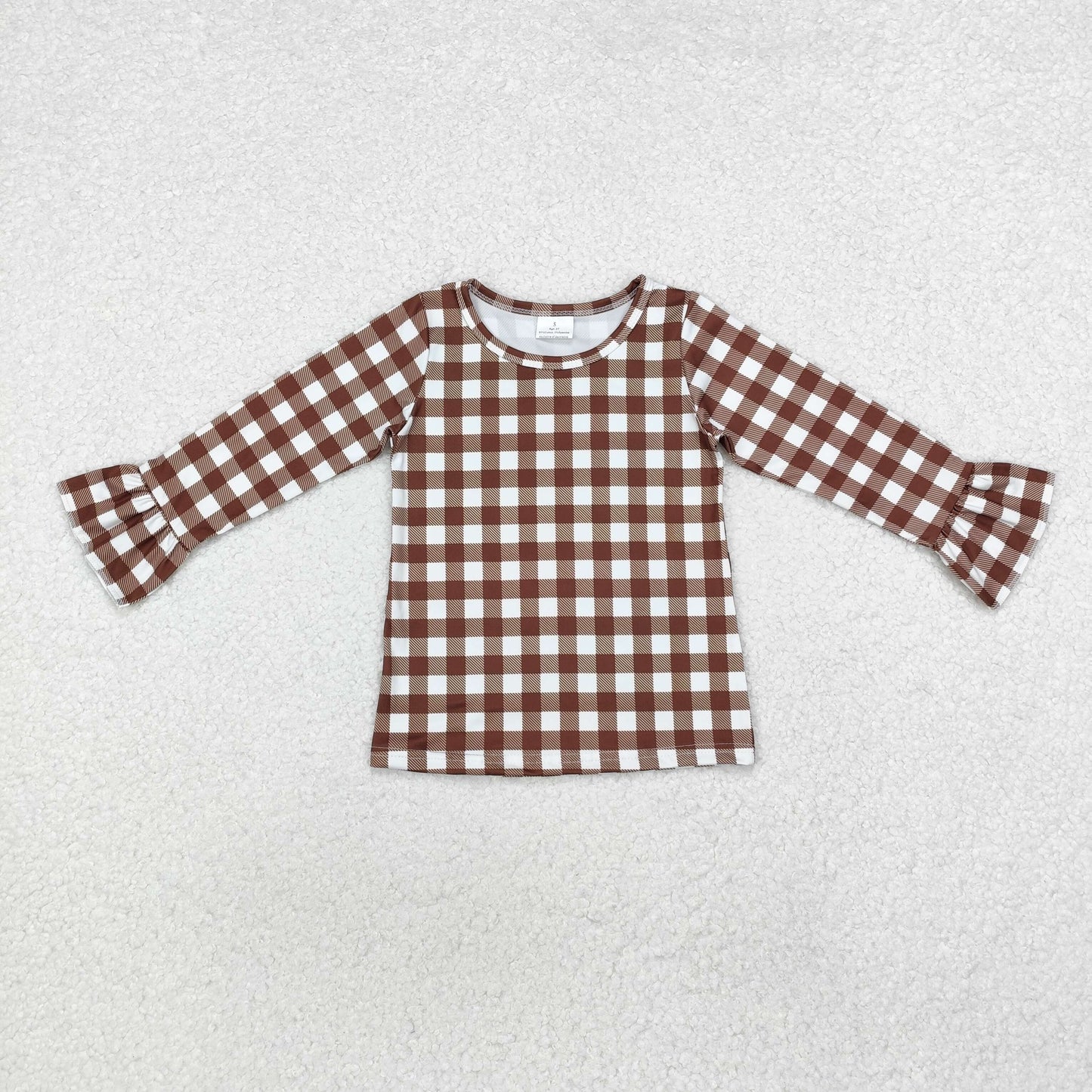 GT0738 brown checkered long sleeve girls top