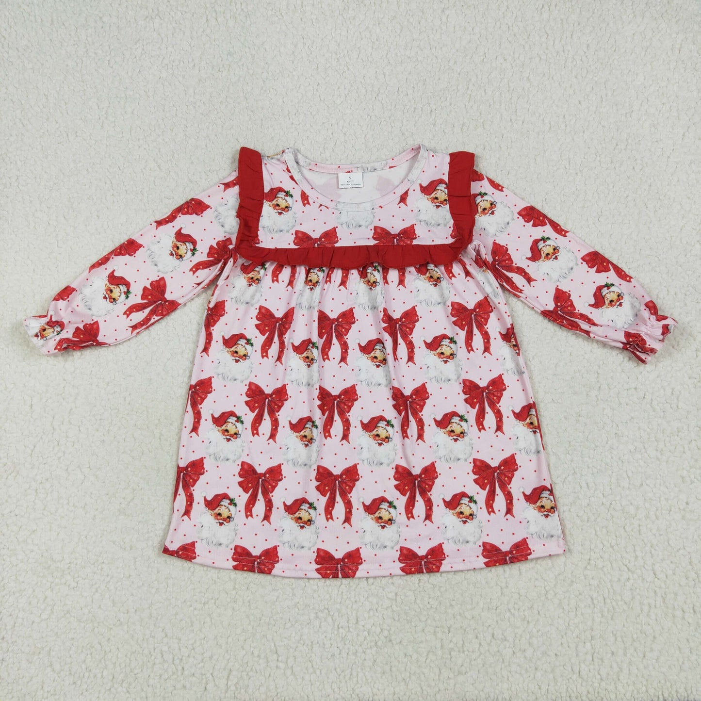 preorder GLD1047 Christmas Santa red bows pink long sleeve girls dress