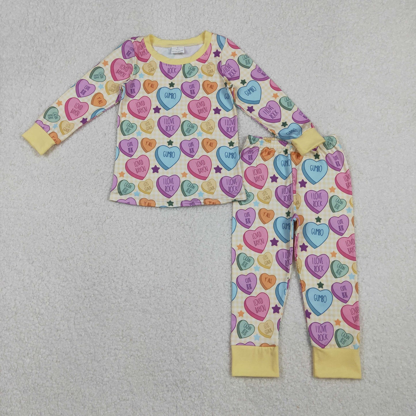 GLP2981 Valentine's Day Colorful Heart Long Sleeve Pants Girls Pajamas