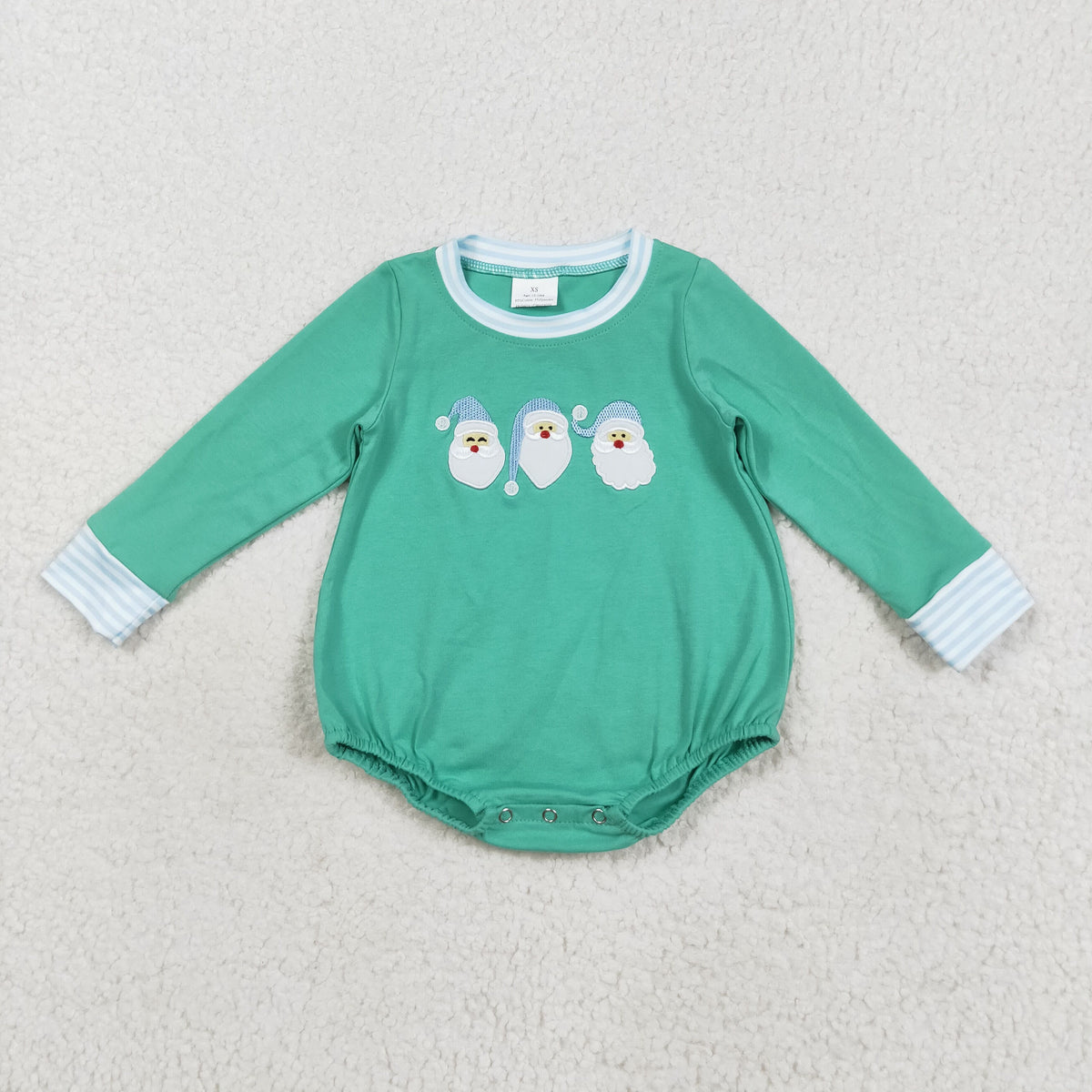 LR2412 embroidery Christmas Santa green long sleeve boys romper