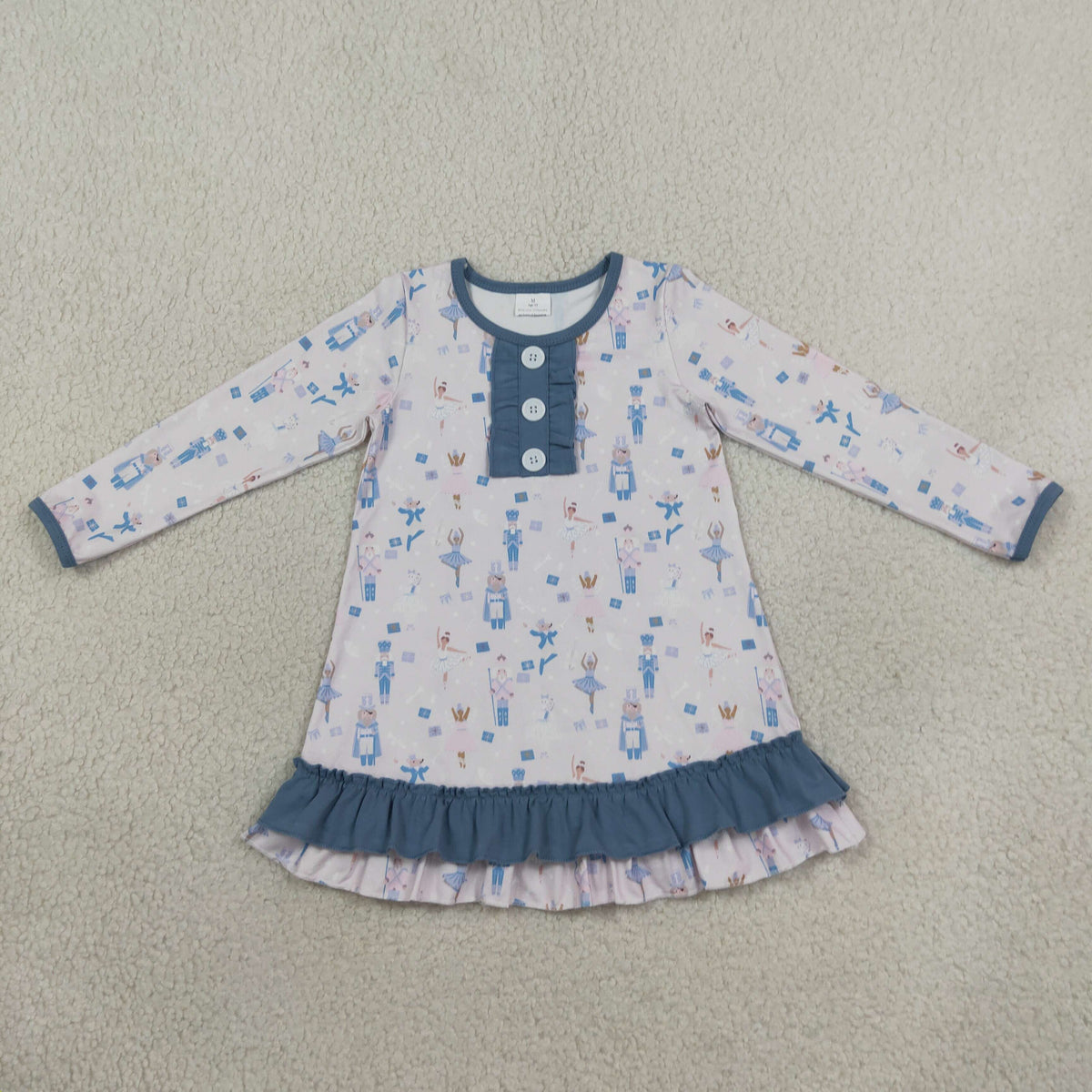 GLD0874 Christmas soldier dance girl blue long sleeve girls dress