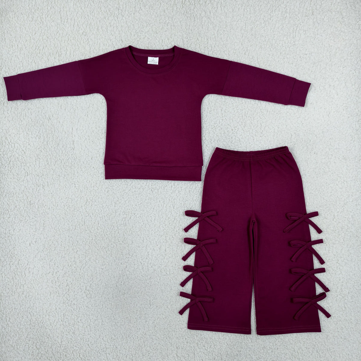 GLP3846 Solid Color Maroon Long Sleeve Pants Girls Set