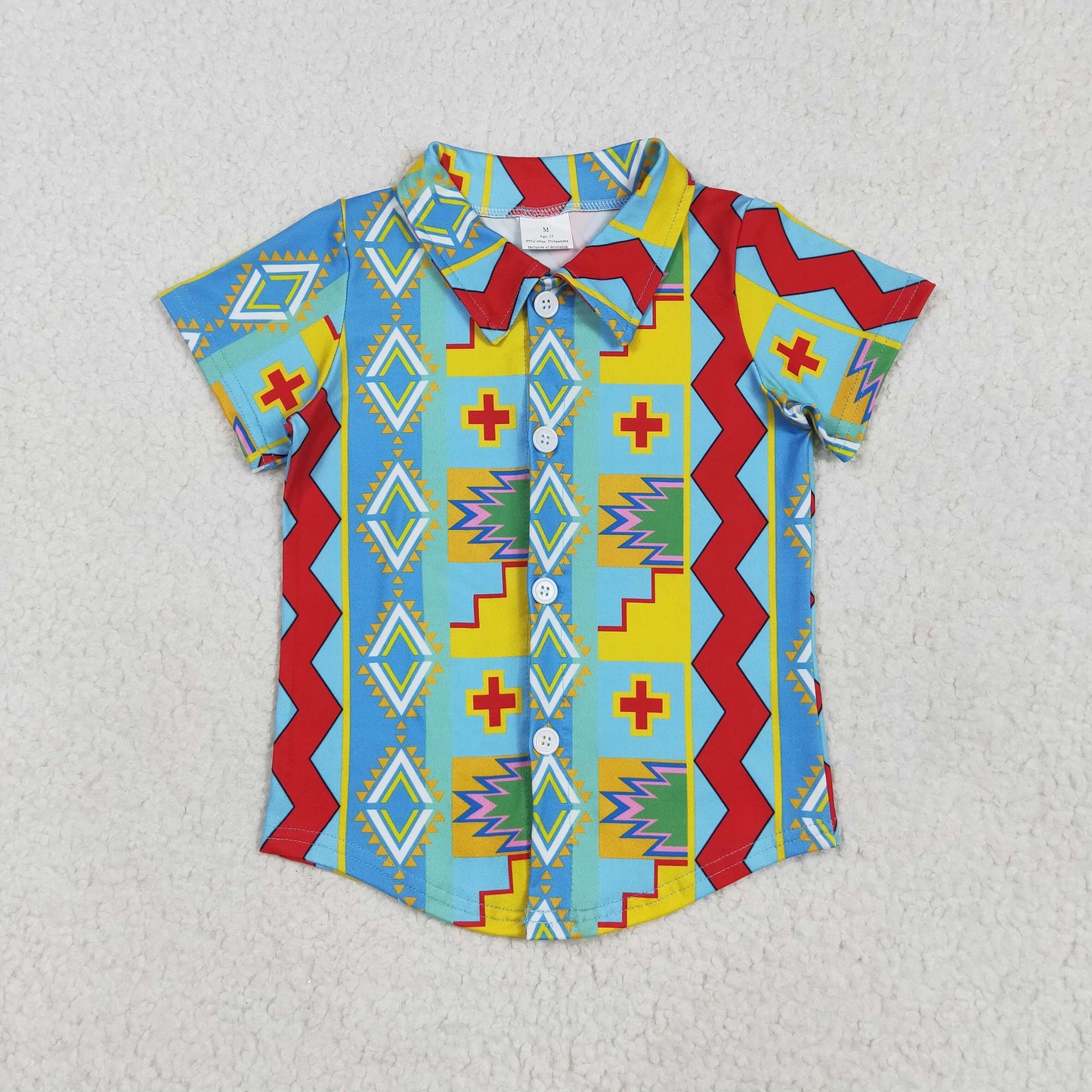 BT1225 Western aztec colorful short sleeve boys top