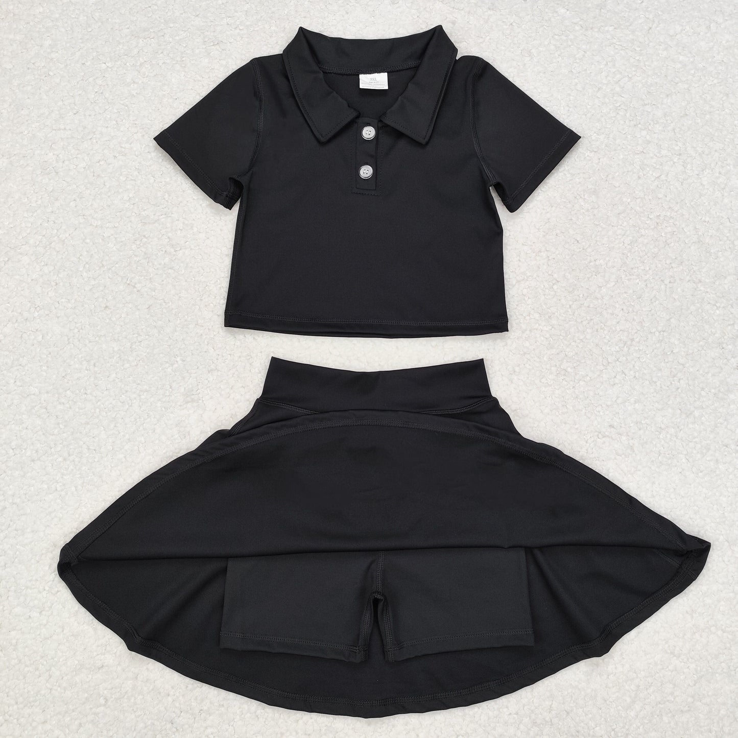 GSD1397 black short sleeve skirt girls set Active Wear Athletic