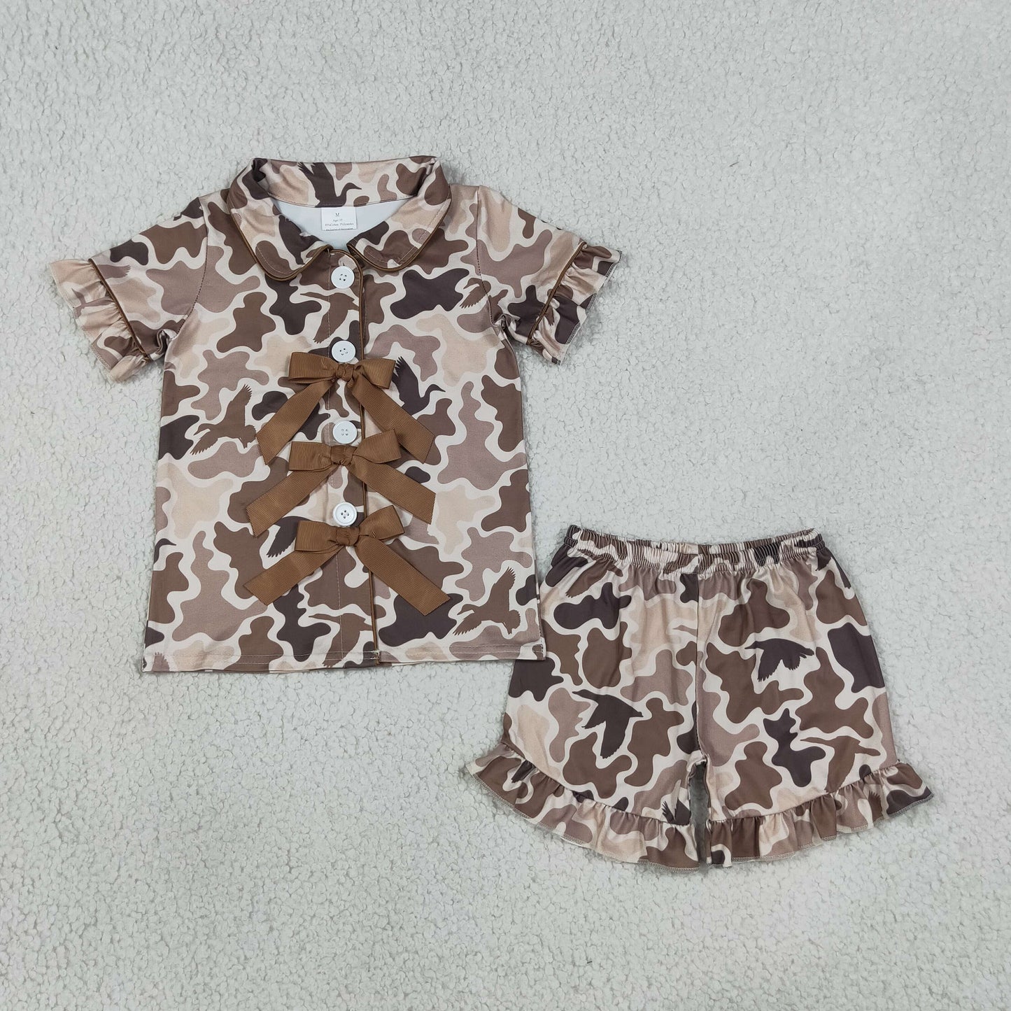 GSSO3368 Hunting Camo Bows Short Sleeve Shorts Girls Pajamas