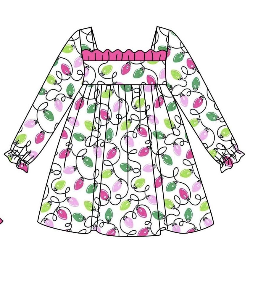 Preorder GLD0963 Christmas colorful light long sleeve girls dress