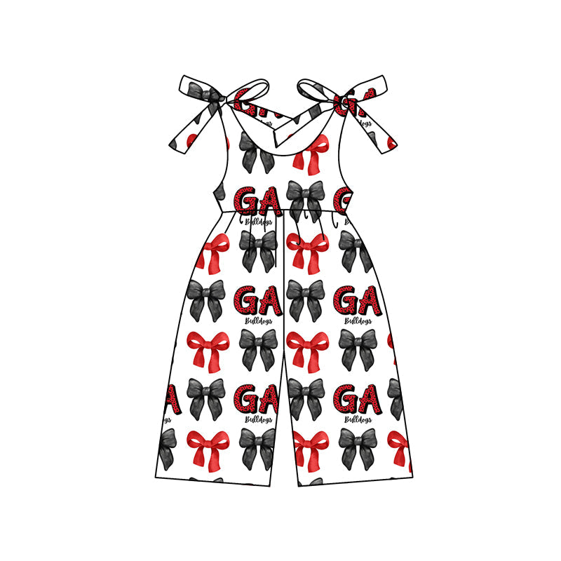 Cutom Moq 3 Football Team GA Red Black Bows Girls Jumpsuits