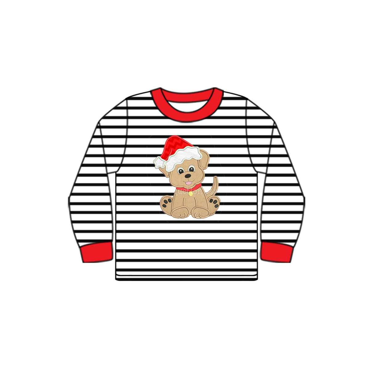 preorder BT0819 Christmas hat dog black striped long sleeve boys top