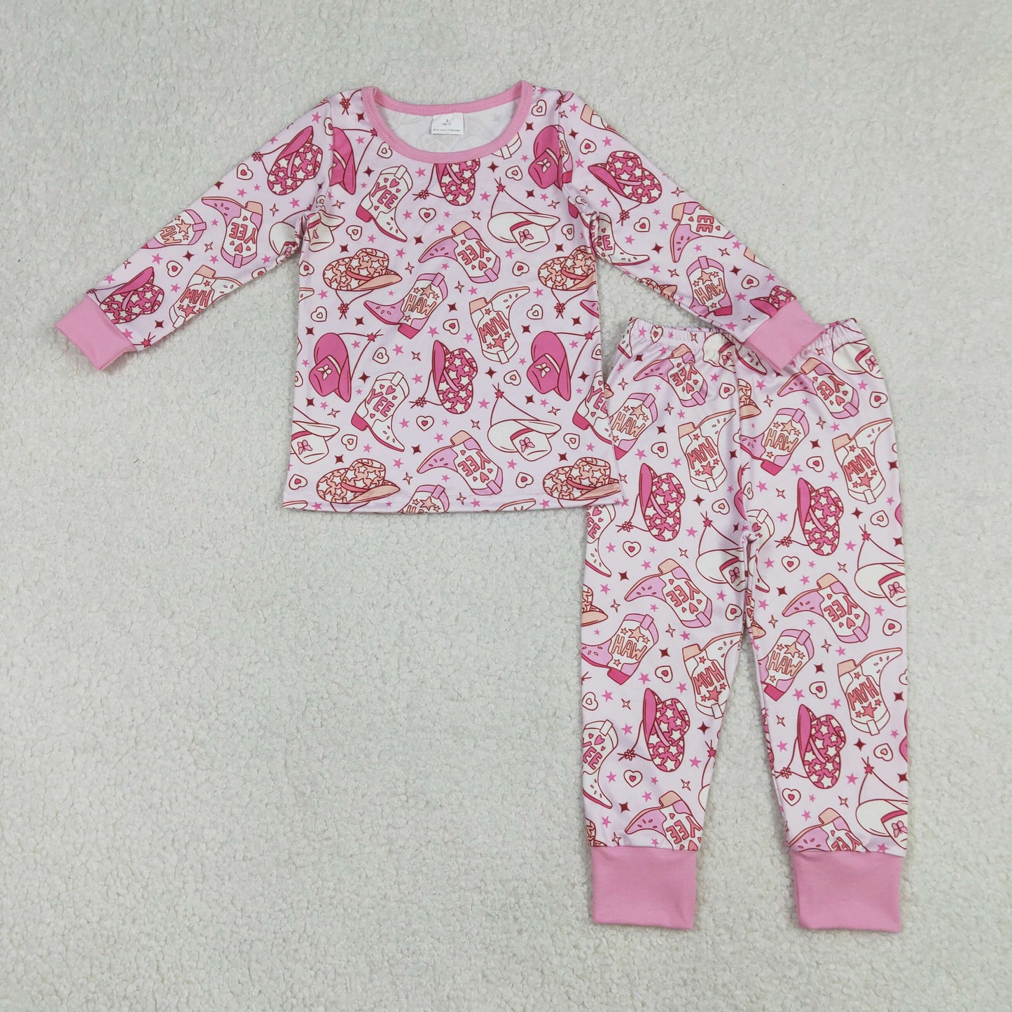 GLP3085 Western Boot Hat Hot Pink Long Sleeve Pants Girls Pajamas