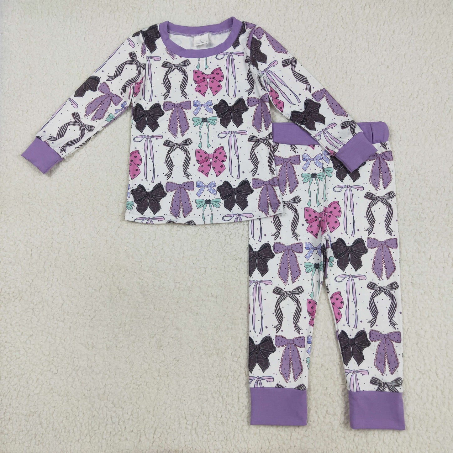 GLP2533 Halloween bows black purple long sleeve pants girls pajamas