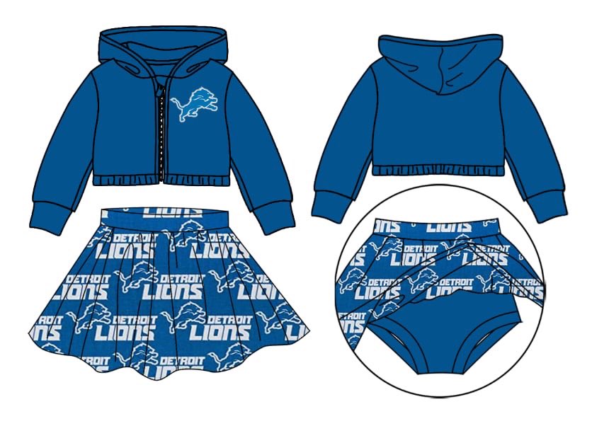 custom football lion blue hooded coat skirt girls set