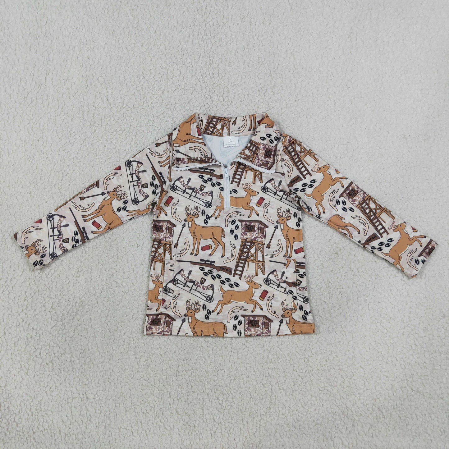 BT1397 hunting deer camo zipper long sleeve boys top