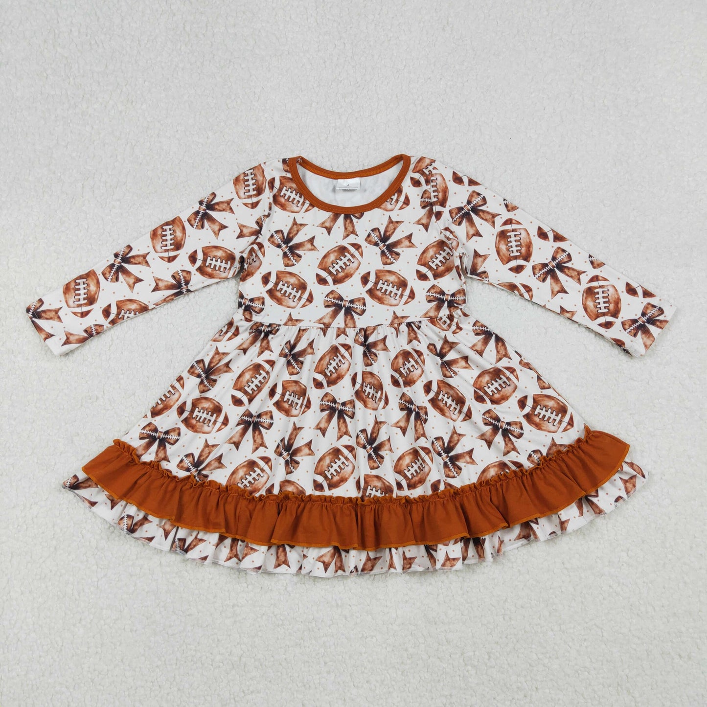 GLD1268 football item bows brown long sleeve girls dress