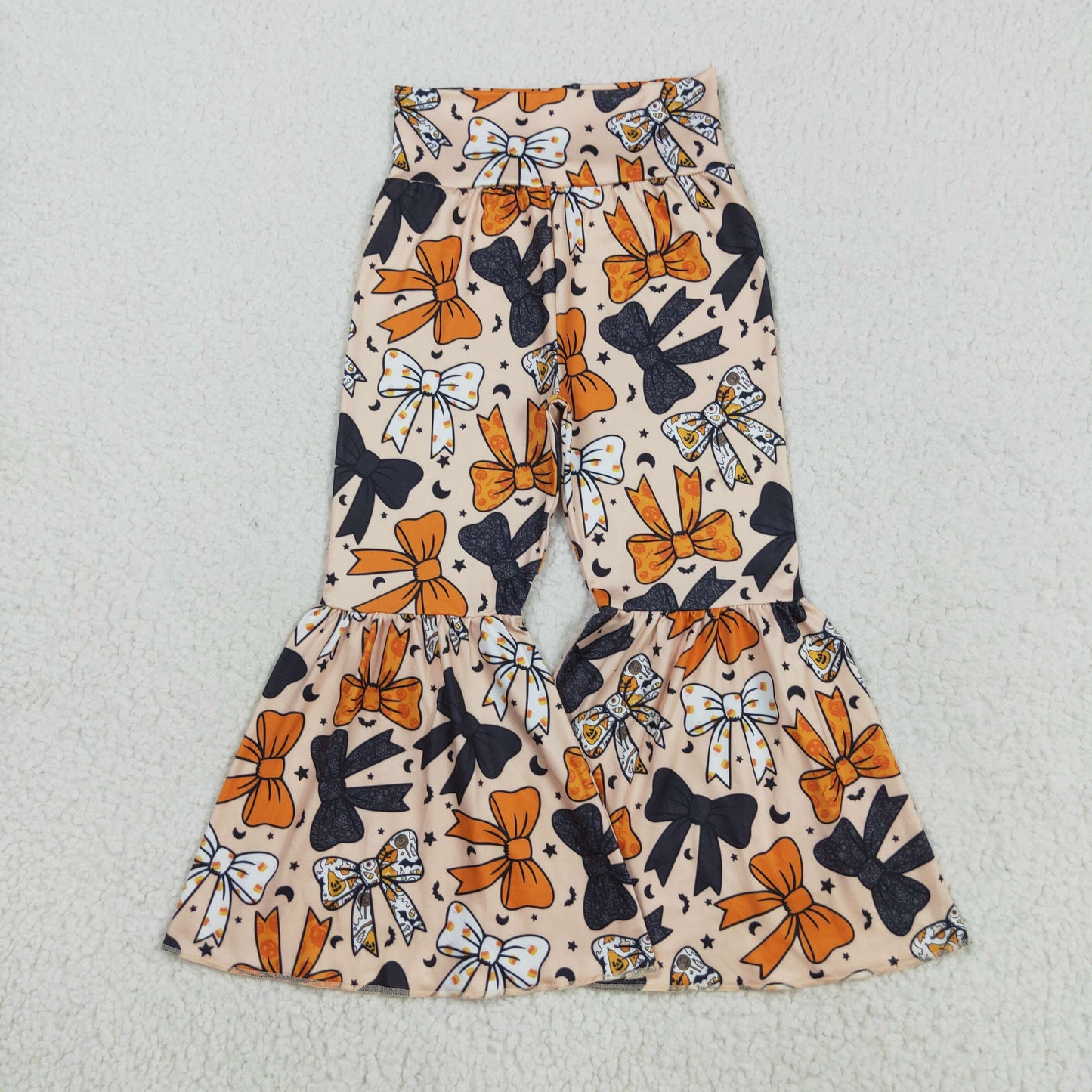 P0776 Halloween black orange bows bat girls pants
