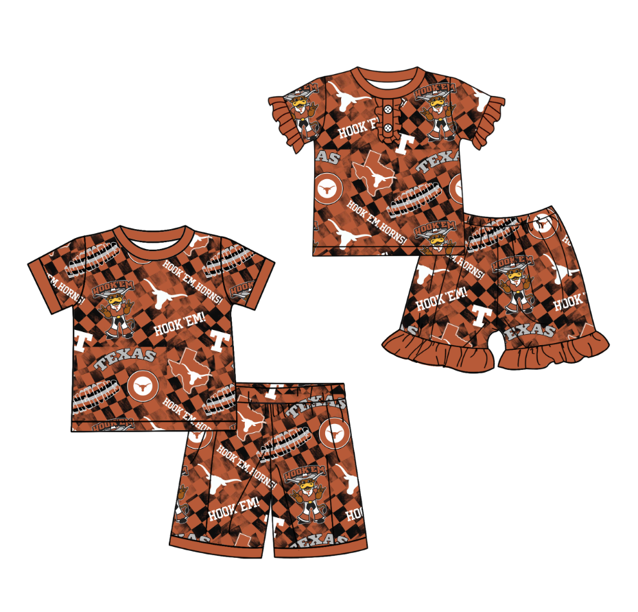 custom moq 3 football team texas brown checkered set sibling clothes