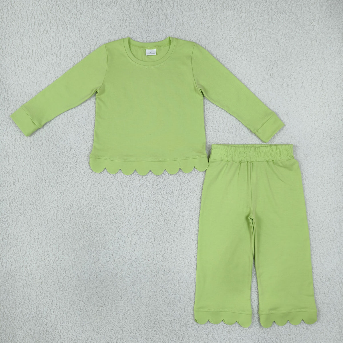 GLP3296 Green Scallop Long Sleeve Pants Girls Set