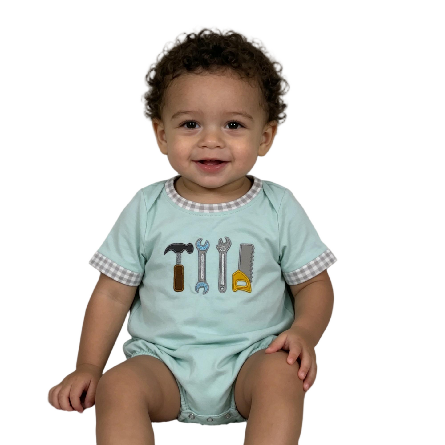 Embroidery SR3541 Tools Green Short Sleeve Boys Romper