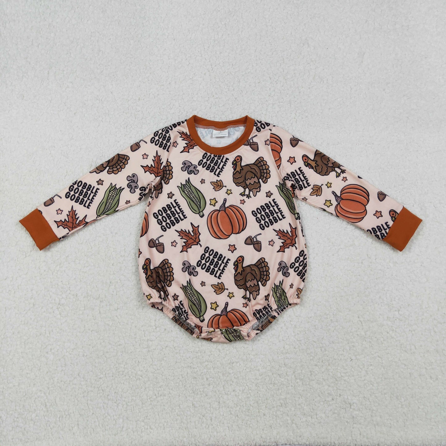 LR2447 Thanksgiving turket pumpkin orange long sleeve girls romper