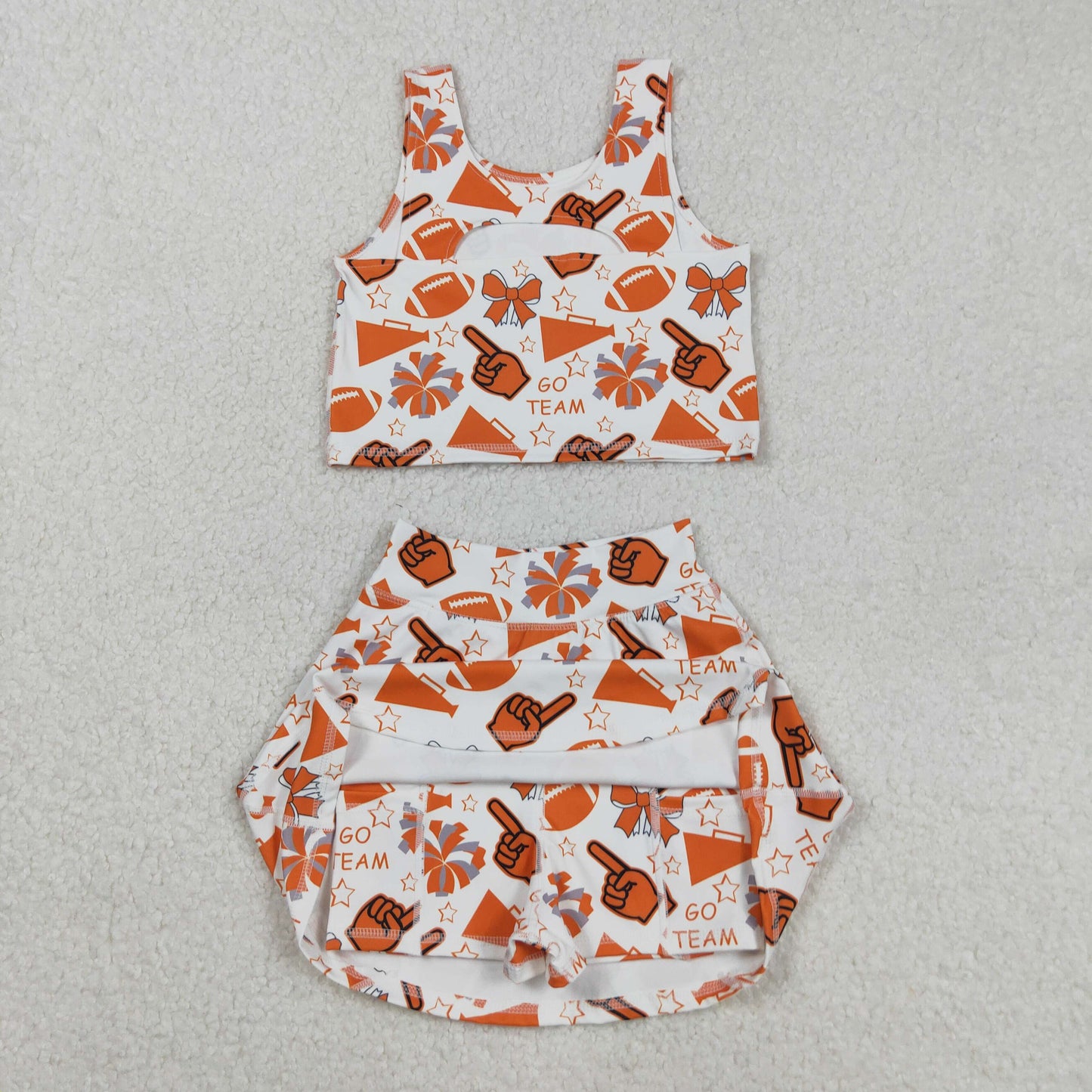GSD2695 yoga football team cheer bows orange sleeveless skirt skorts girls set