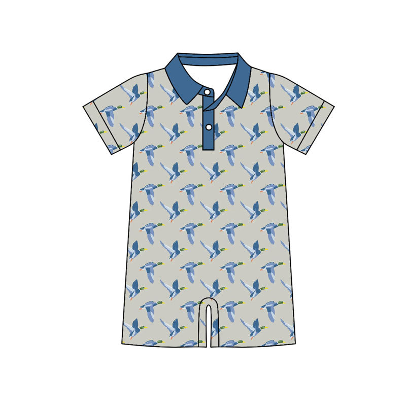 Custom moq 20 hunting mallard duck short sleeve boys romper