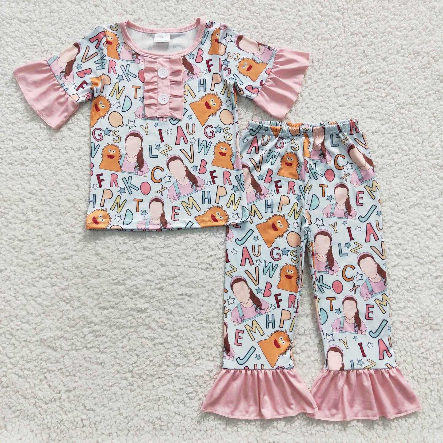 GSPO0669 Teacher Pink Short Sleeves Girls Summer Set