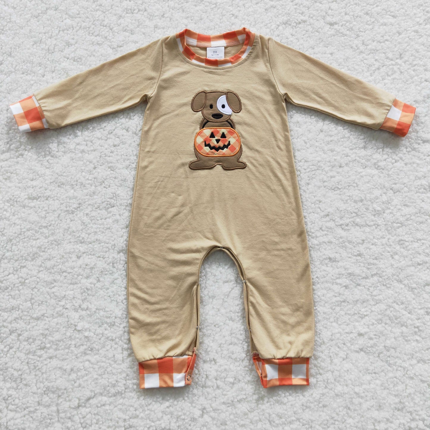 USA SHOP LR0291 Halloween Embroidery Dog Pumpkin Long Sleeves Boys Romper