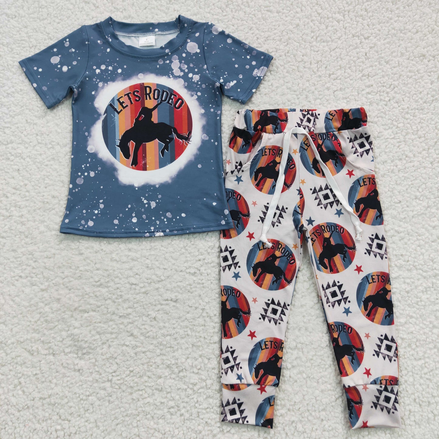 BSPO0111 Western Lets Rodeo Blue Short Sleeves Horse Riding Pants Boys Clothes