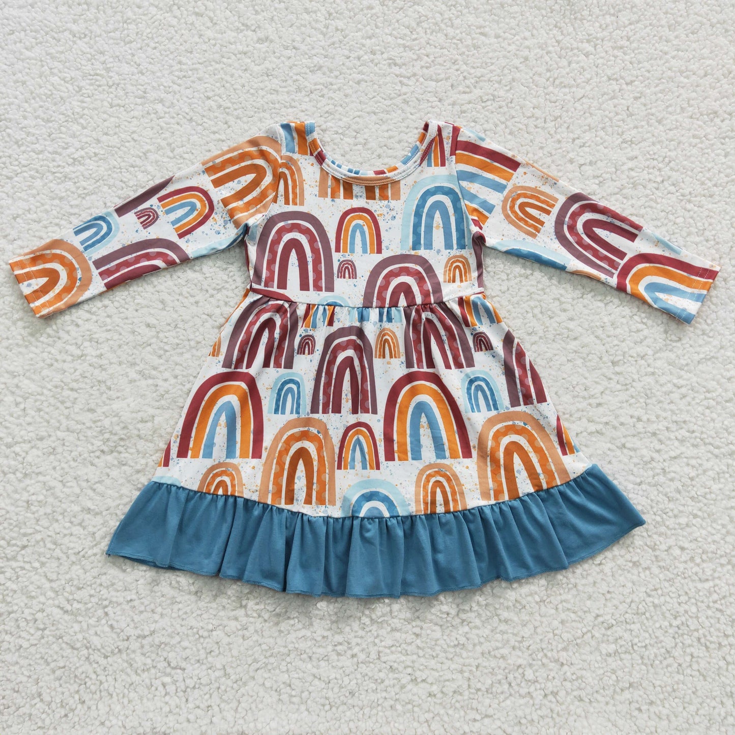 GLD0205 Colorful Rainbow Print Long Sleeves Girls Dress