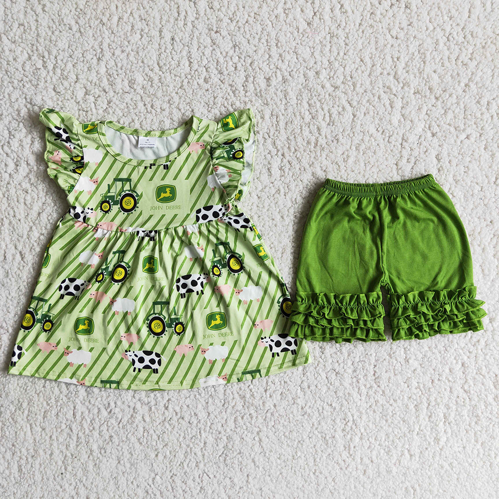 D11-26 Green Shorts Truck Baby Kids Set