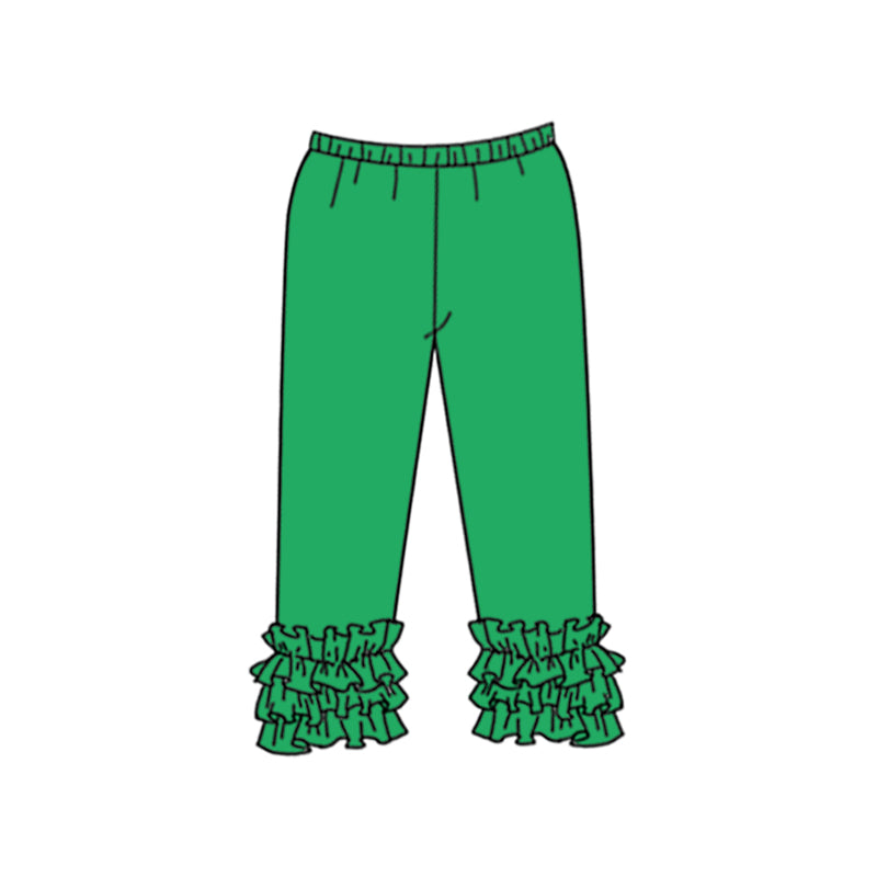 Custom style kelly green color ruffles girls pants