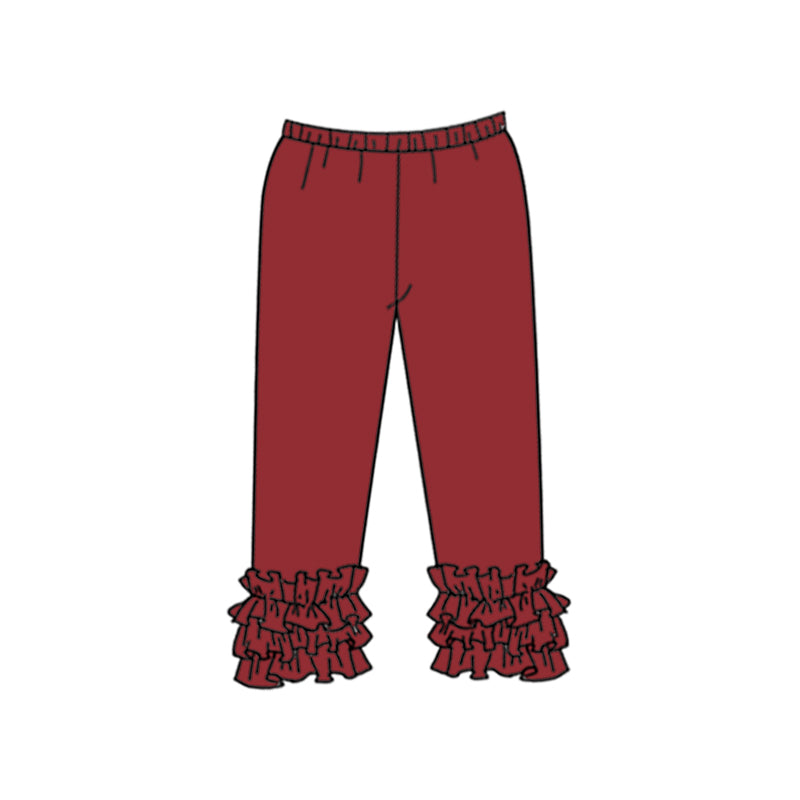 Custom style maroon color ruffles girls pants