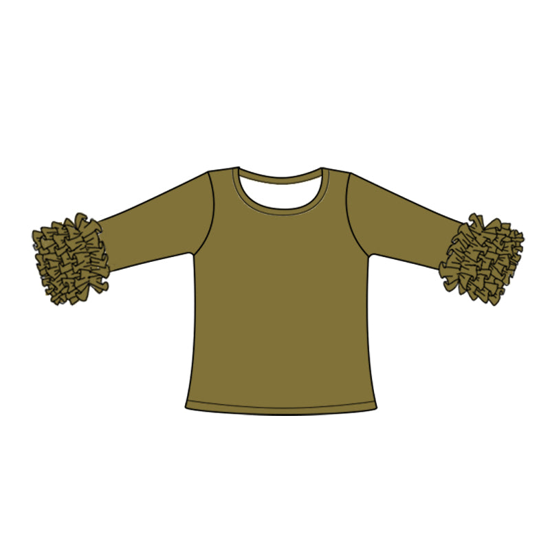 Custom style olive color ruffles girls top