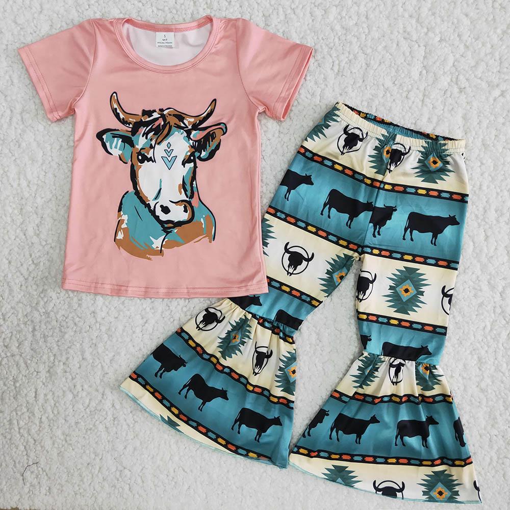 Aztec Style Cow Pink Baby Girls Outfits