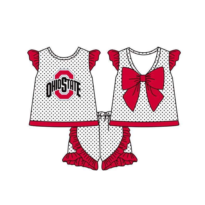 custom style OHIO STATE red bow flutter sleeve shorts girls set