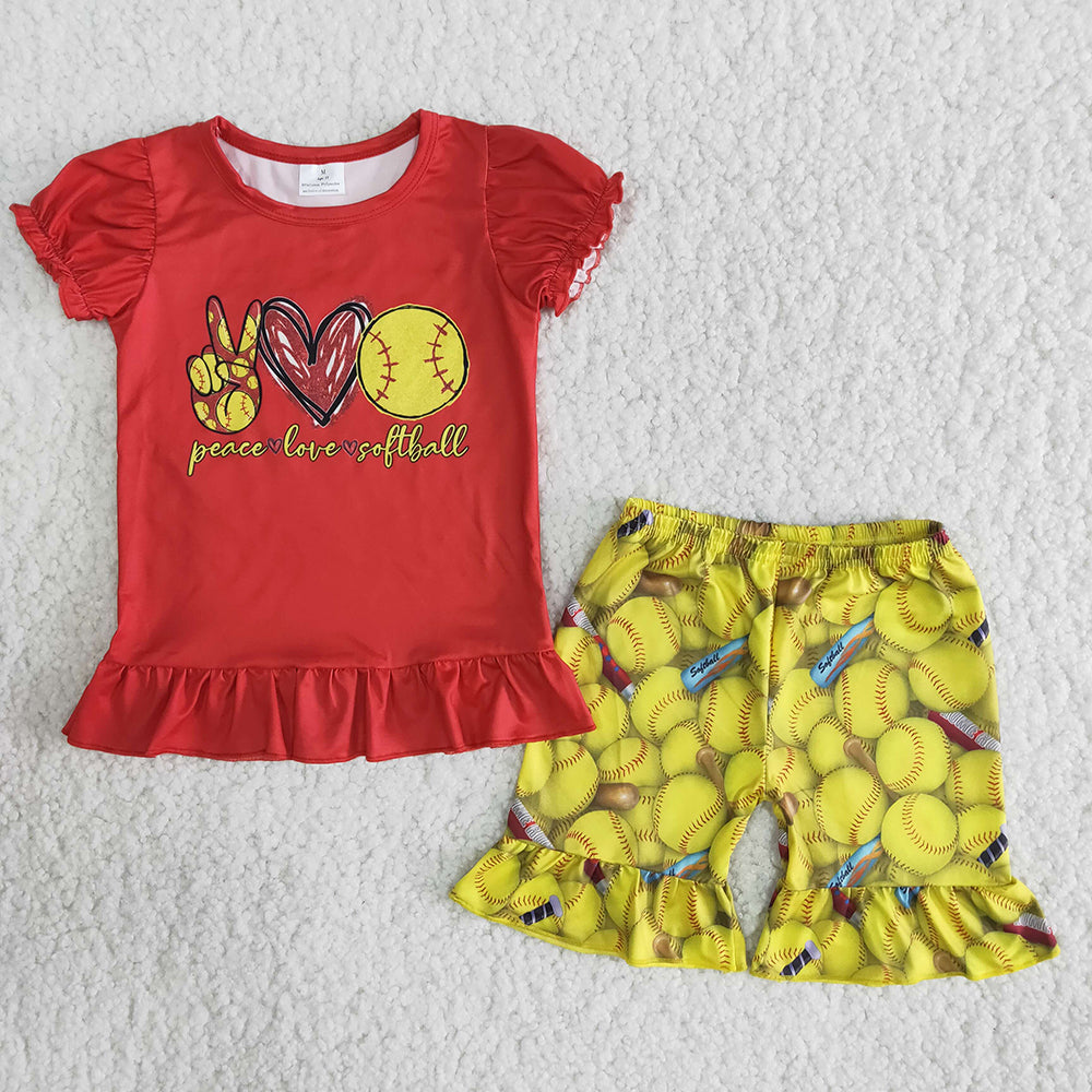 B4-24 Peace Love Softball Red Summer Girls Set