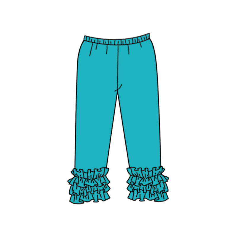 Custom style teal color ruffles girls pants