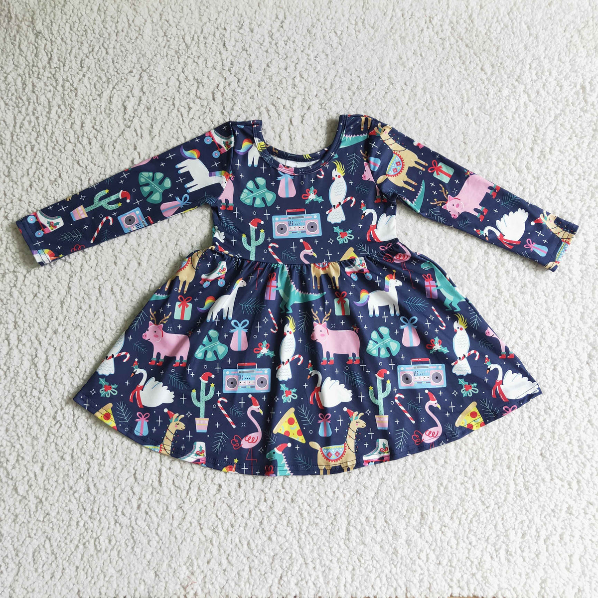 GLD0135 Christmas Farm Animals Girls Dress