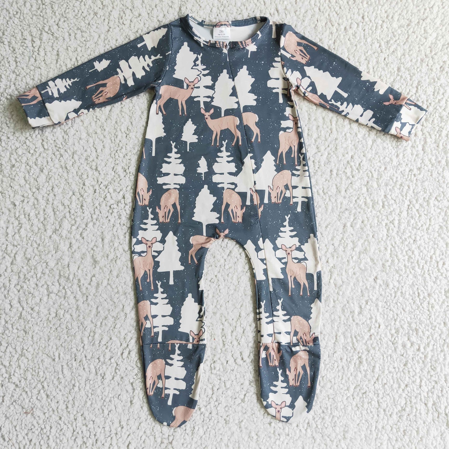 LR0222 Christmas Tree Baby Kids Zip Romper