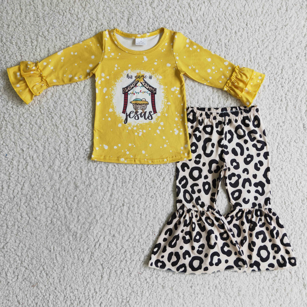 GLP0274 Yellow Jesus Leopard Print Girls Set