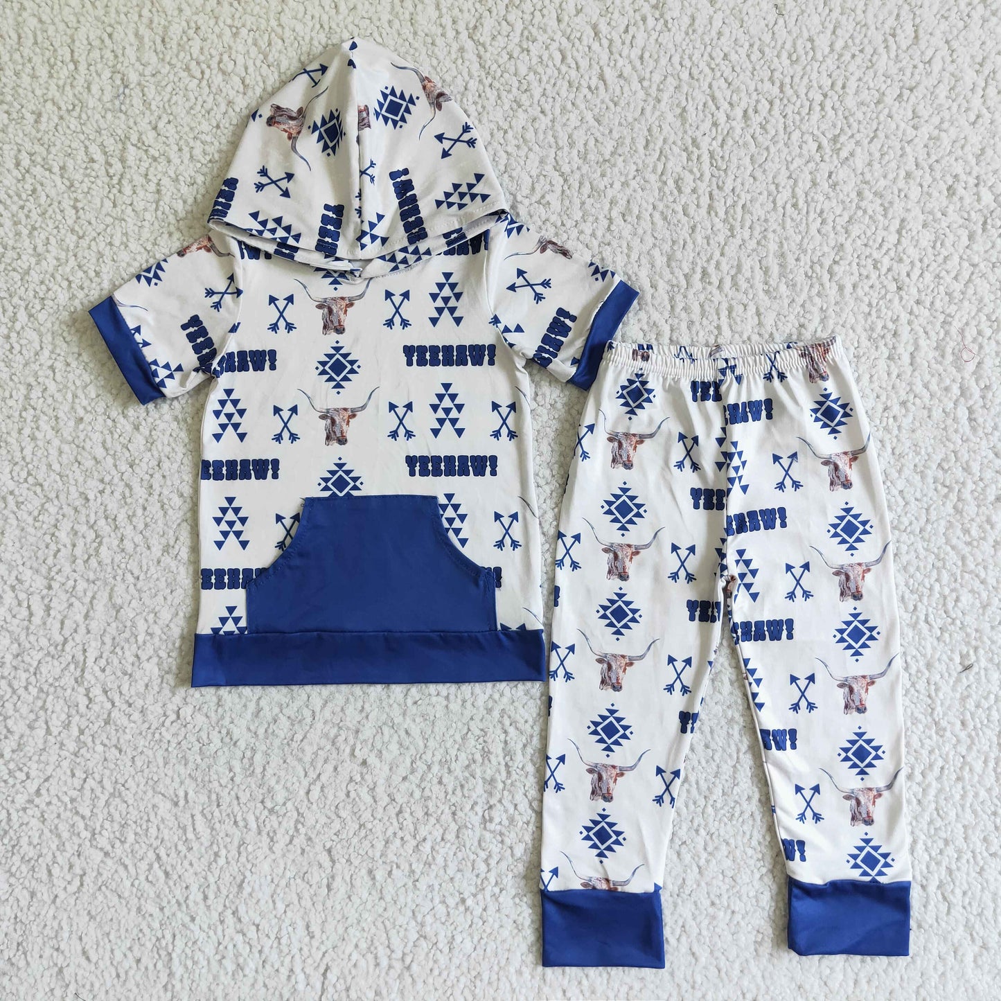 BSPO0006 Yeehaw Cowboy Boys Blue Hoodie Set